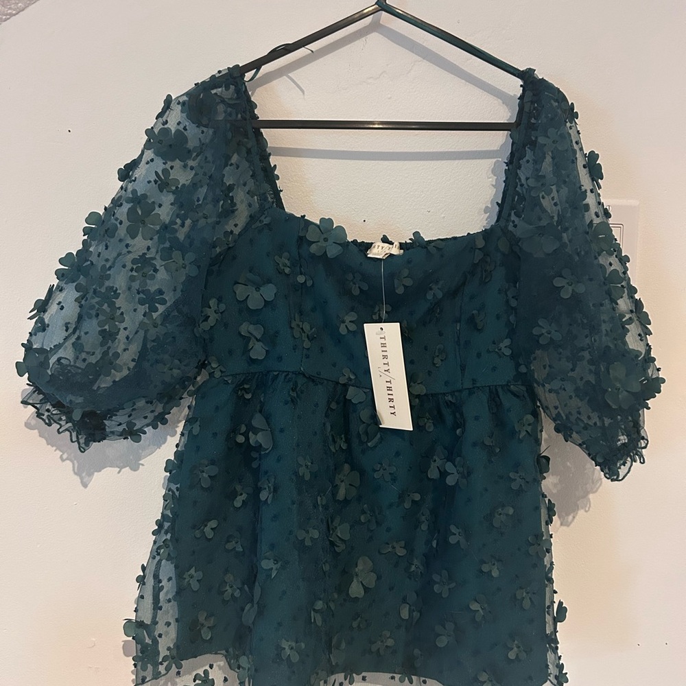 NWT Elegant Teal Floral Blouse